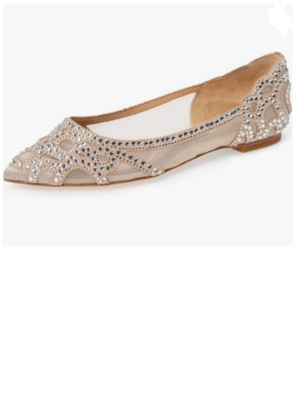 XYD Nude Pointed Toe Rhinestone Flats Mesh Slip-on Crystals Wedding Bride Shoes